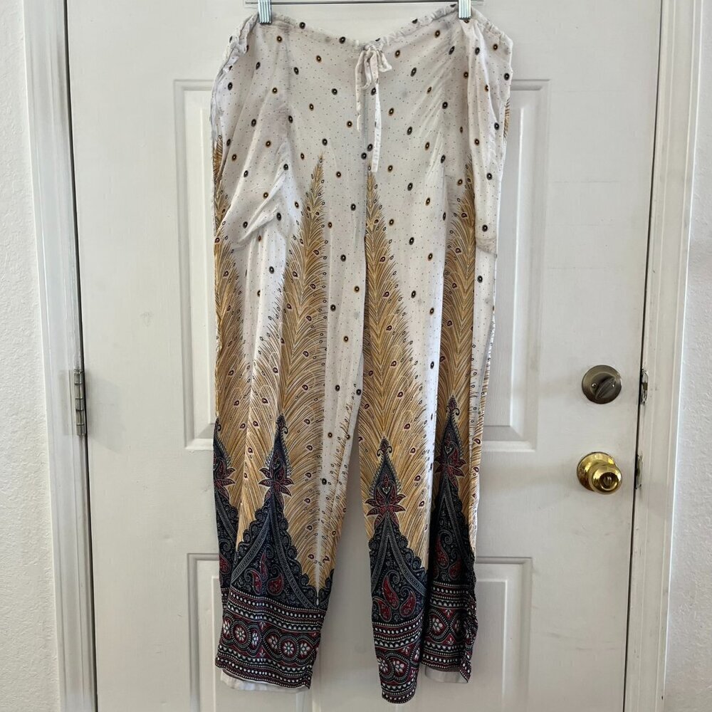 Gypsy Rose Wide-Leg Light weight Cotton Bohemian Hippie Peacock Pants